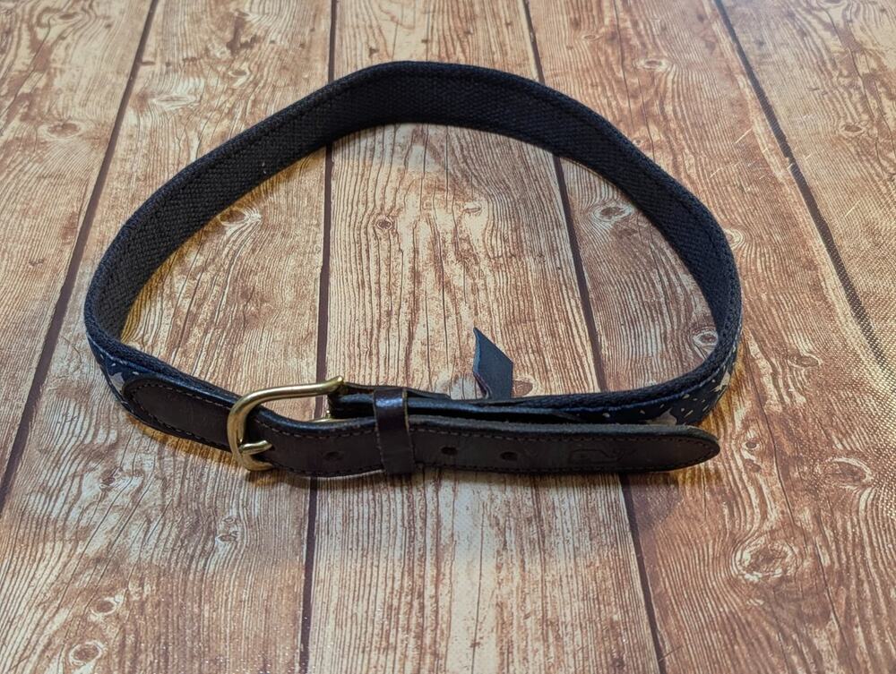 Vineyard Vines Mens Marlin Swordfish Leather Canvas Belt Navy Blue Size 28 USA